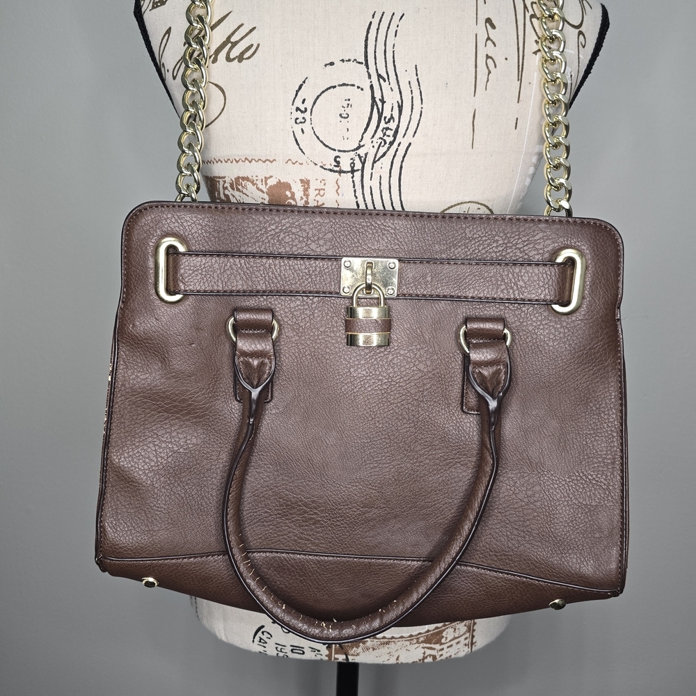 Charming Charlie Brown Satchel with Gold Chain